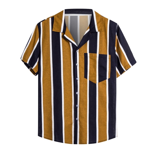 XZNGL Chemise en Denim Homme Homme Décontracté Boutons Plage Imprimé Rayé Non Positionné Col Rabattu Chemise à Manches Courtes Blouse Chemise pour Homme Décontracté