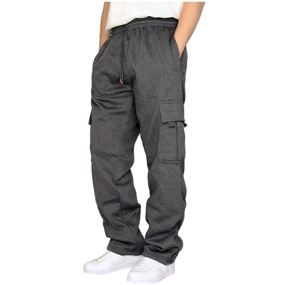 Moxiu Plus Size Big and Tall Cargo Joggers for Men Heavyweight Fleece Open Bottom Straight Leg Sweatpants Dark Gray,XXXXL