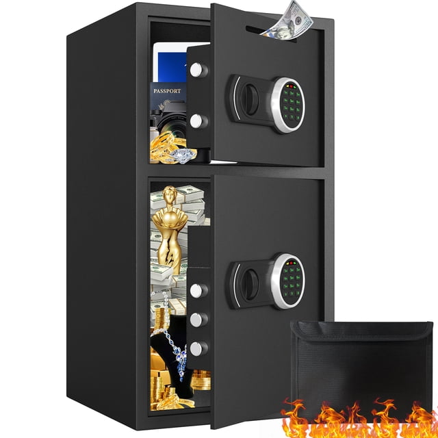 6.0 Cub Large Safe Box Fireproof Waterproof, Drop Safe for Business with Backlit Digital Keypad, Cash Box with Dual Alarm System & Mute Function for Valuables