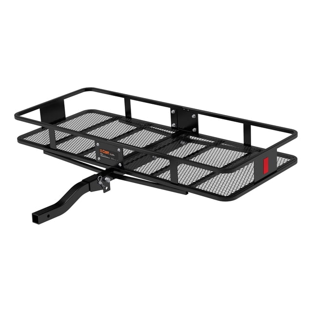 CURT 18153 Transporteur de Cargaison Style Panier avec Côtés de 6 Pouces de Hauteur pour des Déplacements Sécuritaires. Fabriqué en Acier Tubulaire Robuste avec une base en Maille pour un Nettoyage Facile. Comprend un Corps Pliant pour un Rangement compact, un Corps Incliné pour Dégagement du Sol et des Réflecteurs Intégrés pour la Sécurité. Convient aux Sacs de Cargaison, Filets Ou Élastiques.