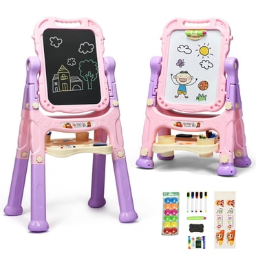 Patiojoy Kids Art Easel Freestanding Art Drawing Board Portable Magnetic Drawing Set Pink