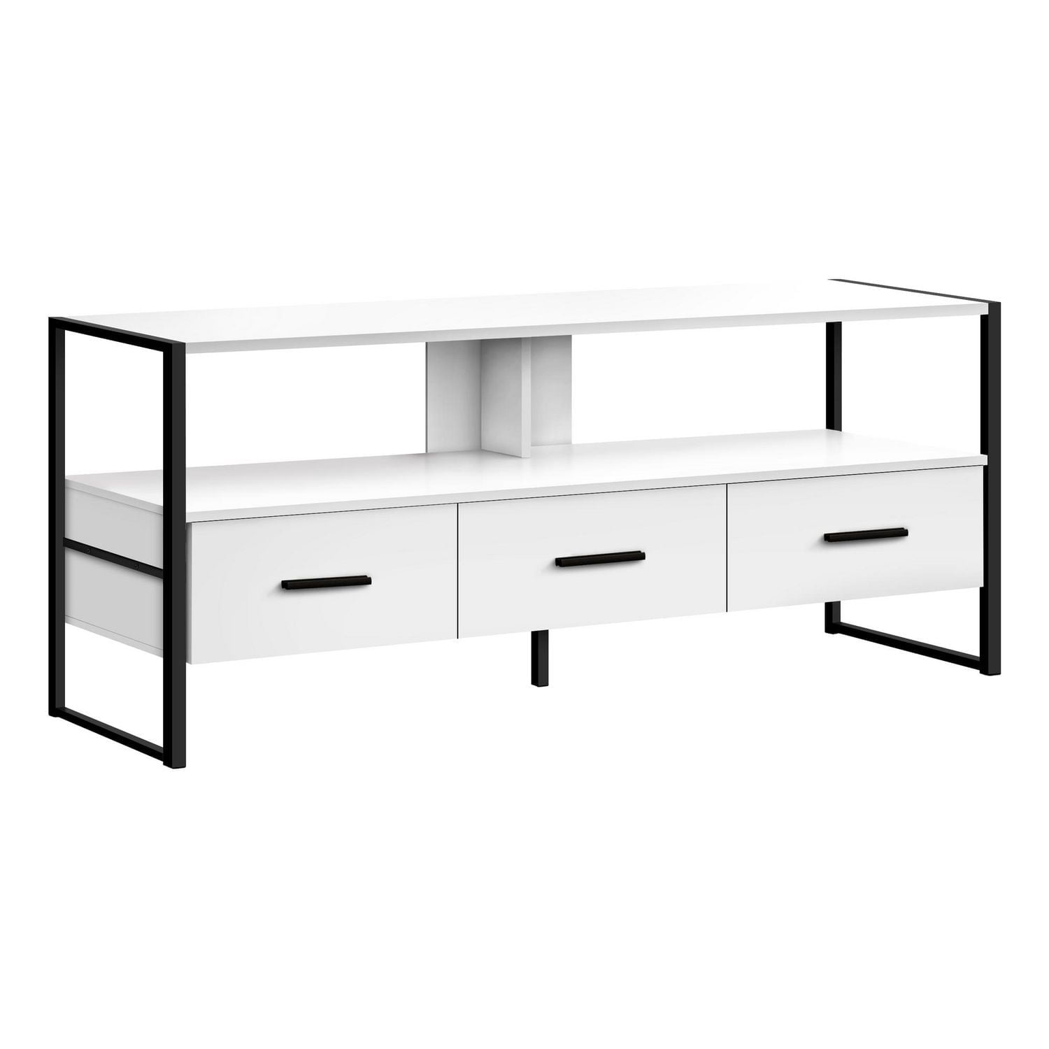 Monarch Specialties Tv Stand, 48 Inch, Console, Media Entertainment Center, Storage Drawers, Living Room, Bedroom, Laminate, Metal, White, Black, Contemporary, Modern