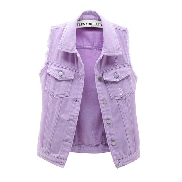 Denim Vest for Women Plus Size Casual Button Down Solid Color Ripped Crop Jacket Vest Waistcoat Streetwear