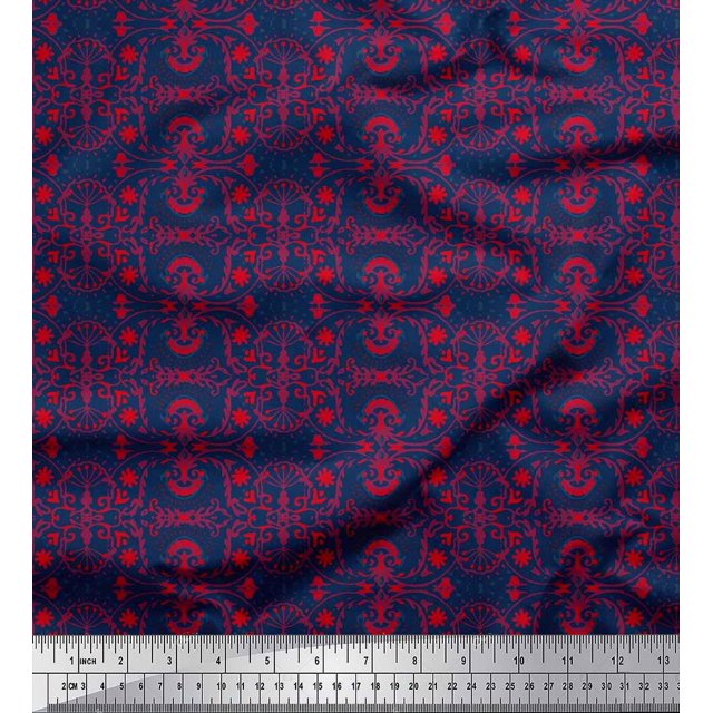 Soimoi Poly Georgette Fabric Damask Ethnic Fabric Prints by Yard 52 Inch Wide
