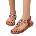 thumbnail image 3 of Kcodviy Ladies Strap Flat Sandals Shower Sandals Women Summer Boho Rhinestone Dress Womens Wedge Sandal Shoes Comfort Open Toe Womens Wide Sandals Elastic Ankle Strap Strapless Sandals Roman Sandals, 3 of 8