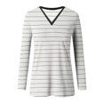 thumbnail image 4 of CEHVOM T-shirt Ample Décontracté à Manches Longues pour Femmes, Col en V, Imprimé à Rayures, Mode, 4 of 5
