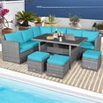 thumbnail image 4 of Gymax Ensemble de Conversation pour Terrasse en Rotin 7 Pcs, Ensemble de Canapé Sectionnel avec Coussins Turquoise, 4 of 10