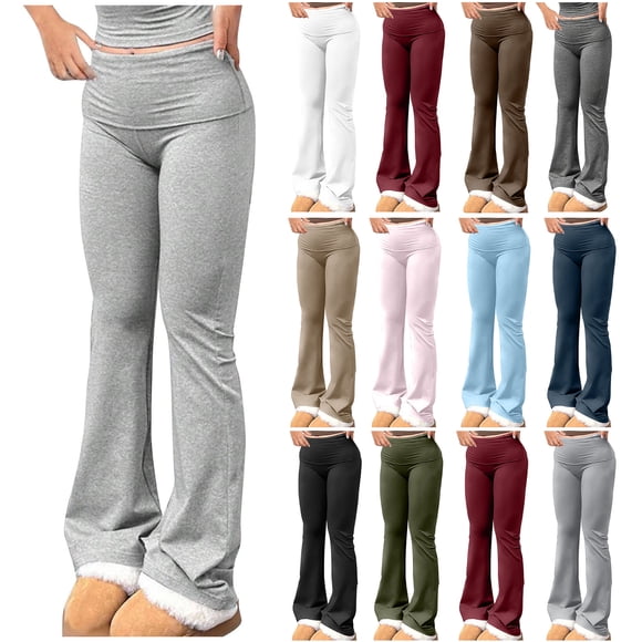 QATAINLAV Womens Flare Leggings with Tummy Control Casual High Waisted Stretch Yoga Pants Outdoor Running Legging Pants Solid Workout Lounge Trousers Todays Sales Brown M