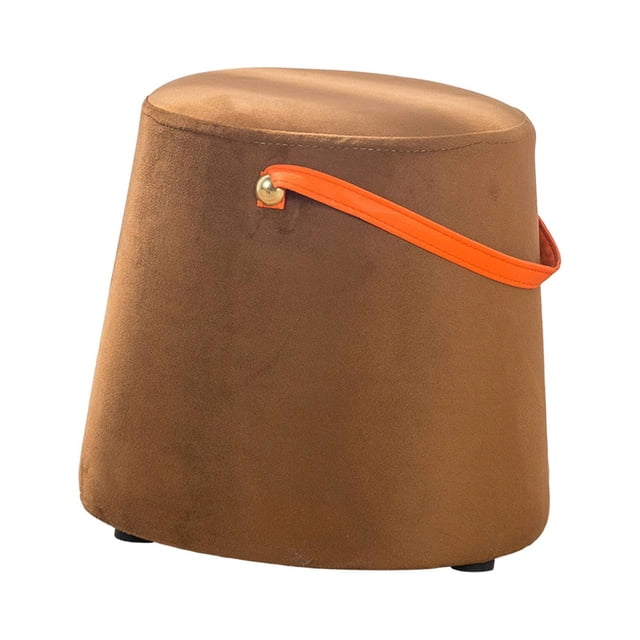 Abbracc Portable Round Ottoman Changing Shoes Stool Bench with Handle Space-Saving Solid Brown