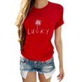 thumbnail image 1 of Innerwin Tee Manches Courtes Femmes Tops d'Été Travail Lettre de Chance Confortable T-Shirt Rouge XL, 1 of 2