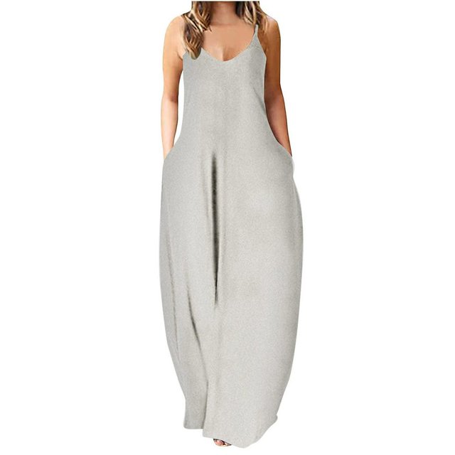 Robe Maxi d'Été pour Femmes Décontractée Bohème Longue Robe Sans Manches à Bretelles Smockée à Volants Longue Plage Soleil Robes
