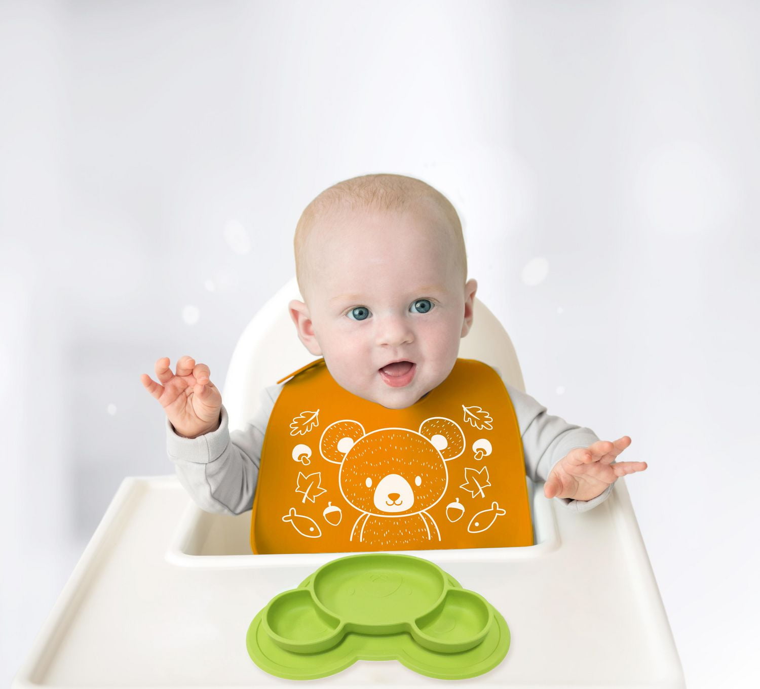 Kushies Ensemble de Repas en Silicone 100 % – Va au Lave-Vaisselle et au Micro-Ondes - Neutre - 6 Mois +