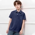 thumbnail image 2 of Luvoko Big Boys Golf Polo Shirts,Solid Color Print Uniform Performance for Big Boys Active Golf Shirts with Collar, Front Button Closure(Navy,9-10 Years), 2 of 4