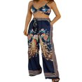 thumbnail image 1 of Female Peacock Print V-Neck Sleeveless Crop Tops+ Long Loose Pants, 1 of 9
