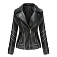 thumbnail image 1 of Qertyioot Womens Leather Jacket New Slim Stand-Up Collar Zipper Stitching Solid Color, 1 of 7