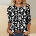 thumbnail image 1 of UPPADA Blouses pour Femmes Grande Taille à Manches 3/4, T-Shirts à Imprimé Floral Teintable, Chemises Décontractées Tendance à Col Rond, Chandails Confortables à Enfiler, Hauts Blouses Mignons d'Été, Hauts pour Femmes à Manches 3/4, Économie, 1 of 5
