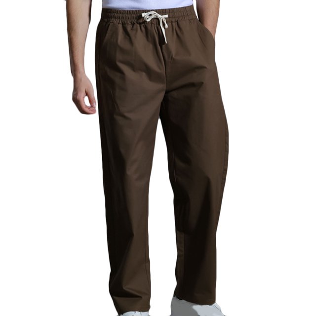 Mens Casual Fashion Solid Straight Leg Pants Drawstring Elastic Waist Pants RXIRUCGD Marron, Taille: TG