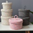 thumbnail image 3 of Panier de Rangement Tissé à la Main Pratique Petit Format Collations Débris Panier de Bureau avec Couvercle pour Collations, 3 of 10