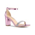 thumbnail image 1 of BLISSFUL STEP Women's Sandals Rhinestone Chunky Heel Ankle Strap Open Toe Party Shoes Pink 5.5, 1 of 7