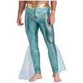 thumbnail image 2 of TiaoBug Mens Metallic Shiny Mermaid Flare Pants Ruffled Tulle Trims Fishscale Print Tights Leggings Mint Green XXL, 2 of 7
