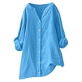 thumbnail image 2 of Wensltd Chemises à Manches Longues Col en V pour Femmes Tunique en Lin Ample avec Poche, 2 of 6