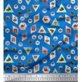 thumbnail image 1 of Soimoi Blue Georgette Viscose Fabric Direction Compass,Map & Airplane Travel Print Sewing Fabric Yard 42 Inch Wide, 1 of 3