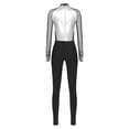thumbnail image 4 of Jizyo Women's Long Sleeve Dance Unitard Shiny Rhinestone Full Body Suits One Piece Jumpsuits White L, 4 of 5
