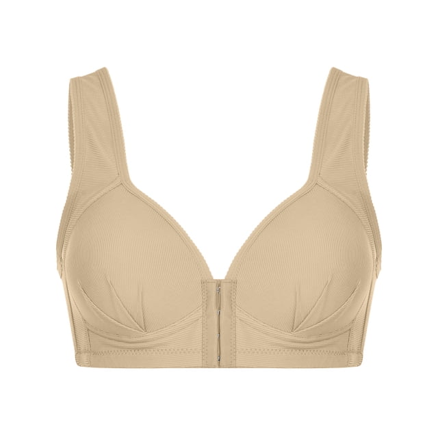 RKSTN Bras for Women Front Closure Plus Size Full Coverage Bra Solid Color V Neck Underwire One-Piece Everyday Underwear