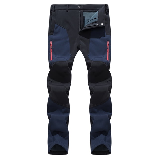 fartey Men's Snow Ski Outdoor Waterproof Windproof Fleece Lined Cargo Hiking Pants Work Straight Leg Patchwork Trouser with Zipper Pockets