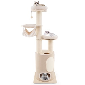 Gymax PETSJOY Tour de chat en bois de 74'' 2-Story Condo Cat 2-Style Hamacs