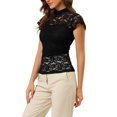 thumbnail image 4 of INSPIRE CHIC Women's Keyhole Back Top Short Sleeve Stand Collar Semi Sheer Blouse M Black, 4 of 7