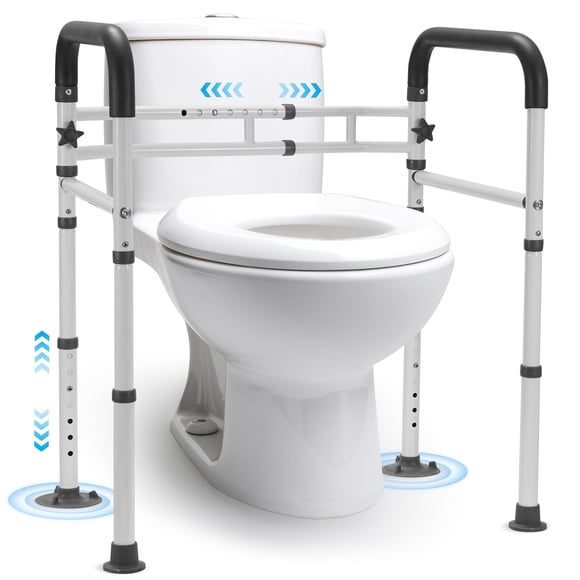 Naipo Toilet Safety Rails Frame with Handles for Seniors, Adjustable Aluminium Supports Frame up to 300Lbs, Fits Most Toilets
