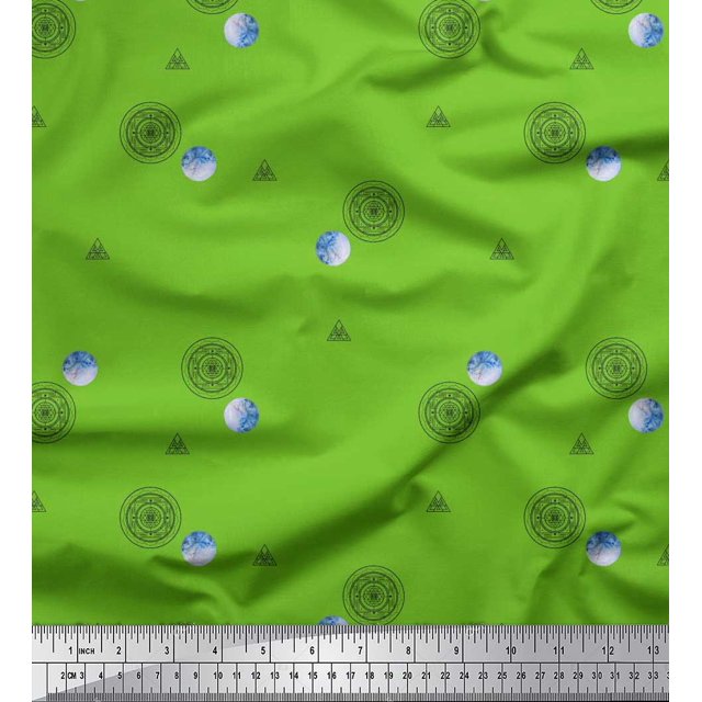 Soimoi Green Silk Fabric Scared Geometric Galaxy Print Fabric by Yard 42 Inch Wide