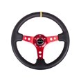 thumbnail image 1 of NRG Innovations NRG-RST-006RD-Y Volant Renforcé - Volant de Sport 350mm (3 Pouces de Profondeur) - Rayon Rouge avec Trous Ronds, Cuir Noir, Marque Centrale Jaune, 1 of 4