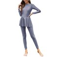 thumbnail image 2 of Cameland Women's Solid Color Long Sleeves Swimsuit+Long Swimming Trunks All Inclusive Package Conservative Swimsuit Set, 2 of 7