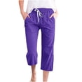 thumbnail image 2 of LSLJS Women's Fragrant Hemp Solid Color Loose Women Fashion Drawstring Pants Seven Pants Pockets Womens Work Pants, 2 of 5