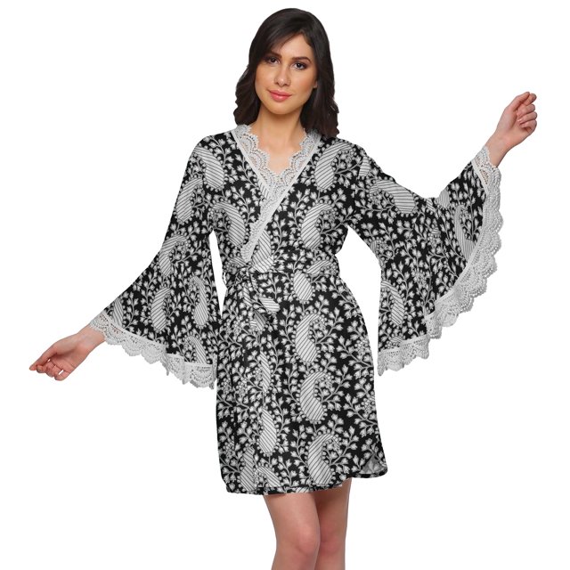 Moomaya Peignoir Imprimé pour Femmes Robe de Chambre Courte en Coton Peignoir d'Été