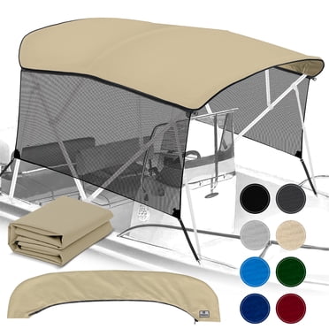 KNOX Toile de Remplacement Universelle à 4 Nœuds pour Toit de Bimini et Parois Latérales en Maille, Auvent de Bateau Pare-Soleil de Qualité Marine 600D avec Blocs Latéraux Amovibles, Botte de Rangement, Sans Cadre, 73-78 Pouces L, Sable