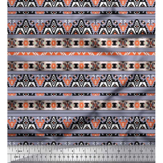 Soimoi Crepe Silk Fabric Aztec Southwestern Fabric Prints by Yard 42 Inch Wide