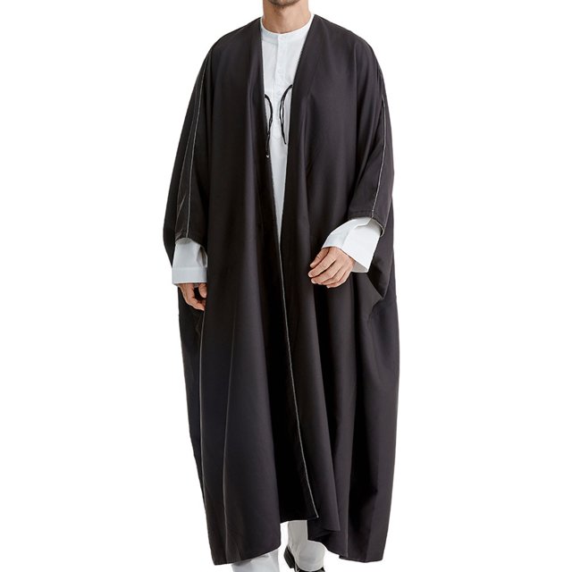 RXIRUCGD Men's Muslim Robe Arab Middle Robe Long Style Sleeve Long Shirt Fashion Casual Robe, Black, Size: L
