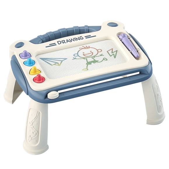 Graflsoa Magnetic Drawing Board for Kids with Detachable Table Legs, 4 Color Zones, Stamps, and Erasable Surface - Ideal for Ages 1-3, Blue, Pink, or Green Options