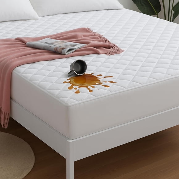 Waterproof Mattress Protector Queen Size, Quilted Fitted Mattress Cover with Stretchable 18 Inch Deep Pocket, Breathable, Noiseless & Machine Washable