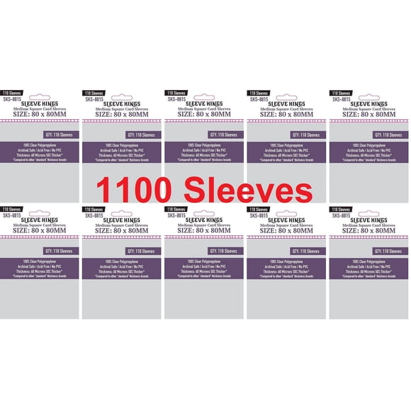 Sleeve Kings Medium Square Card Sleeves 80 X 80 mm (10x110 Pack 1100 Sleeves)