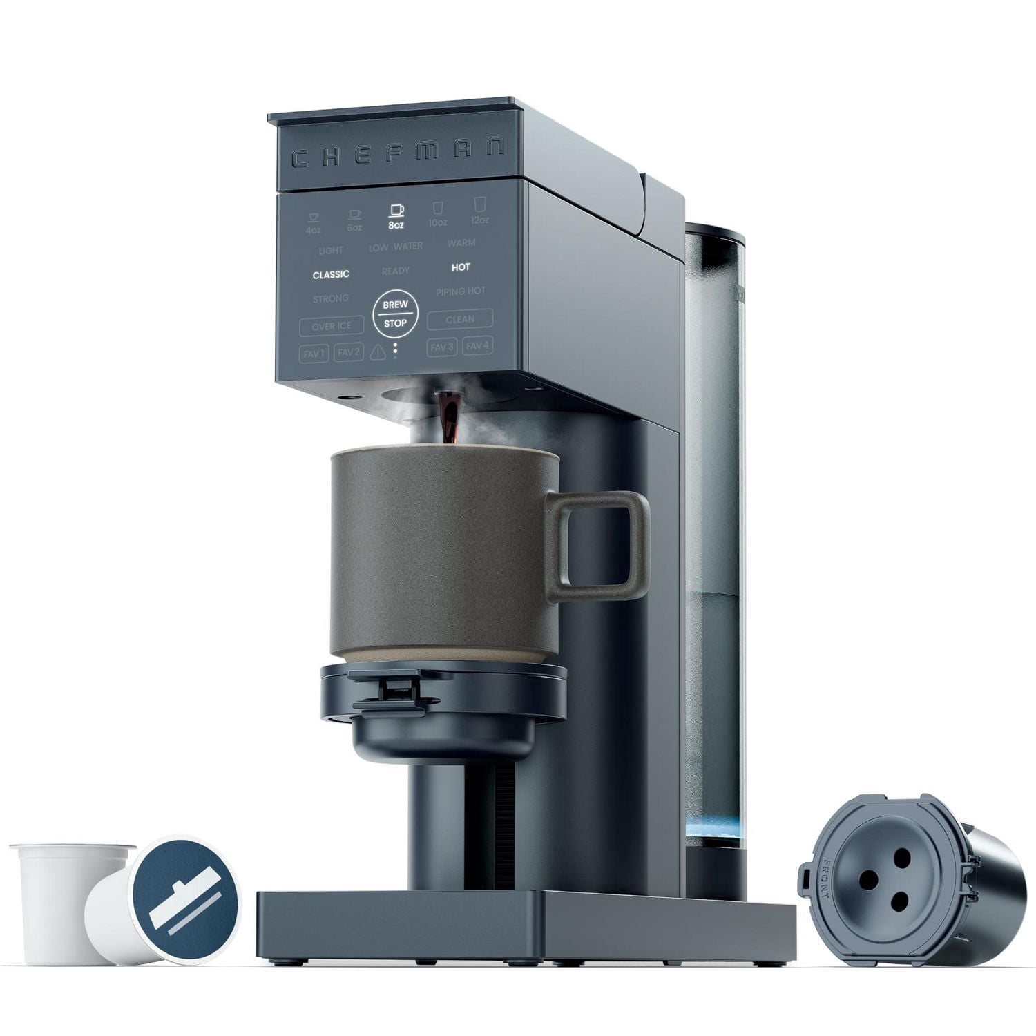 Chefman Caffeinator Cafetière monoservice, compatible avec les dosettes et le café moulu, réservoir de 45 oz. Réservoir - Noir, Nouveau