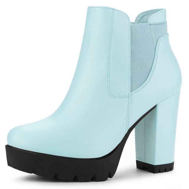 Unique Bargains Bottes Chelsea à Plateforme à Talons Hauts Épais à Fermeture Éclair pour Femmes