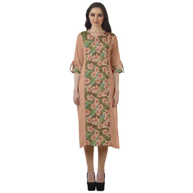 Moomaya Kurti Imprimée pour Femmes, Kurta Tunique Longueur Genou, Hauts à Col en V, Robe Grande Taille
