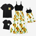 thumbnail image 1 of PatPat PatPat 1 PCS Family Matching Solid Spaghetti Strap Splicing Sunflower Floral Print Dress For Teenager/Girl, 1 of 6