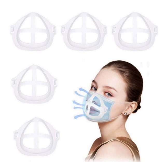 Support de Masque en Silicone, Cadre de Soutien Interne pour Masque en Tissu Fait Maison, Trou de Masque Frais, Plus d'Espace, Respiration Confortable, Lavable et Réutilisable, 5 Pcs, Transparent