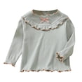 thumbnail image 2 of Cowsor Girls Soft Ribbed Peter Pan Collar Bow T-Shirt Sweet and Ribbed Knit Casua Cute Tops, 2 of 3