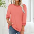 thumbnail image 2 of HAiming Chandails 3/4 pour Femmes, Hauts Habillés Décontractés, Blocs de Couleur, Col Ras du Cou, T-Shirts Basiques de Mode d'Automne, Vêtements, 2 of 7